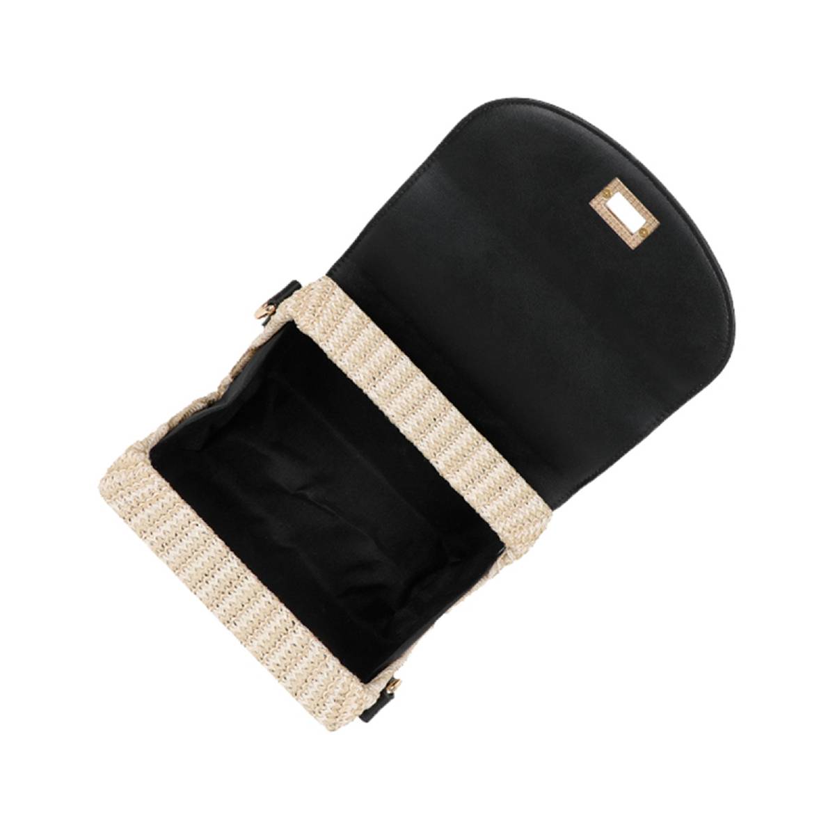 Pochette en Rotin et Similicuir à Bandoulière Zarina Beige