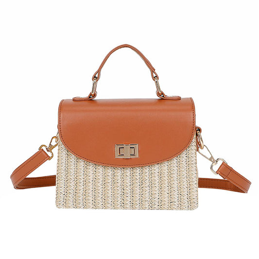 Pochette en Rotin et Similicuir à Bandoulière Zarina Marron