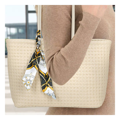 Sac à Main Cabas à Motif Tressé à Foulard La Sublime Beige