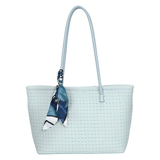 Sac à Main Cabas à Motif Tressé à Foulard La Sublime Bleu