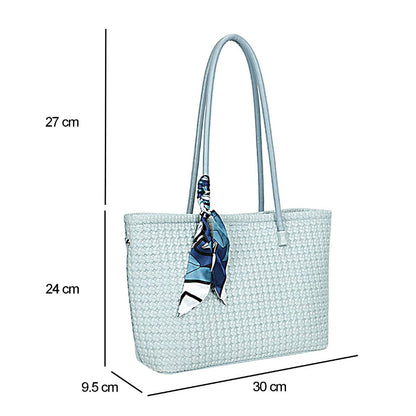 Sac à Main Cabas à Motif Tressé à Foulard La Sublime Bleu