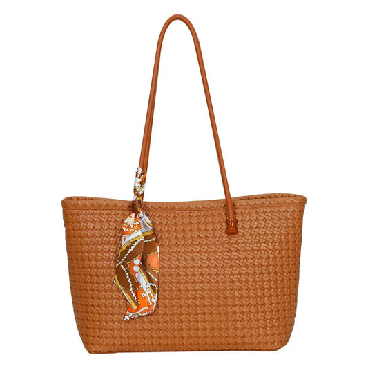 Sac à Main Cabas à Motif Tressé à Foulard La Sublime Marron