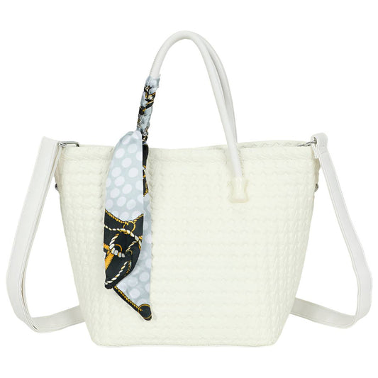 Sac à Main avec Bandoulière à Motif Tressé La Muse Blanc