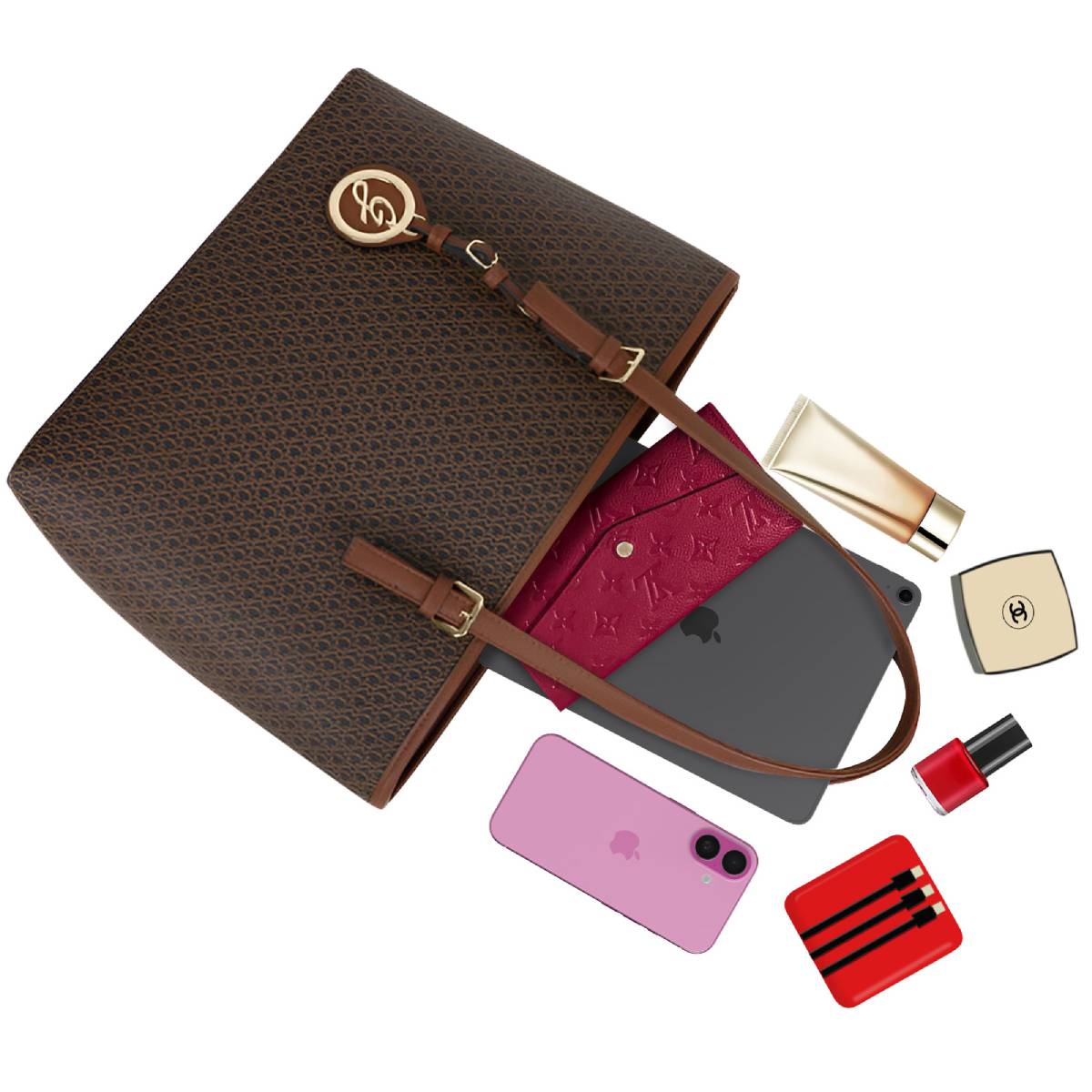 Sac Cabas Imprimé Calligraphique L'Empreinte Marron