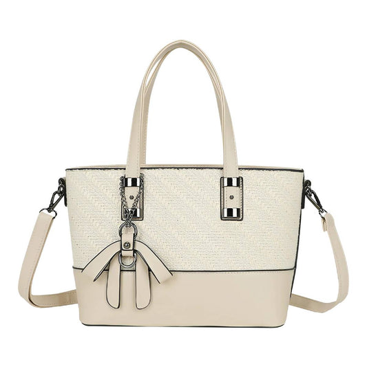 Sac Cabas à Imprimé Graphique Bi-Matière La Discrète Audace Beige