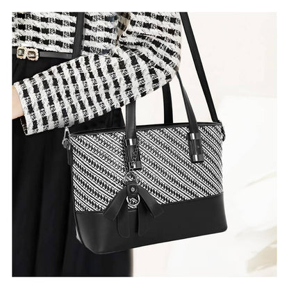Sac Cabas à Imprimé Graphique Bi-Matière La Discrète Audace Noir