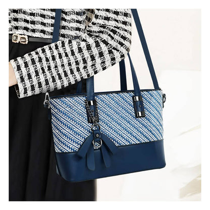 Sac Cabas à Imprimé Graphique Bi-Matière La Discrète Audace Bleu