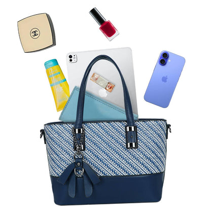 Sac Cabas à Imprimé Graphique Bi-Matière La Discrète Audace Bleu