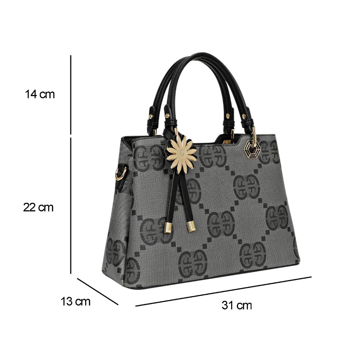 Sac à Main Motif Monogramme et Marguerite Dallas Noir