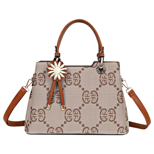 Sac à Main Motif Monogramme et Marguerite Dallas Marron