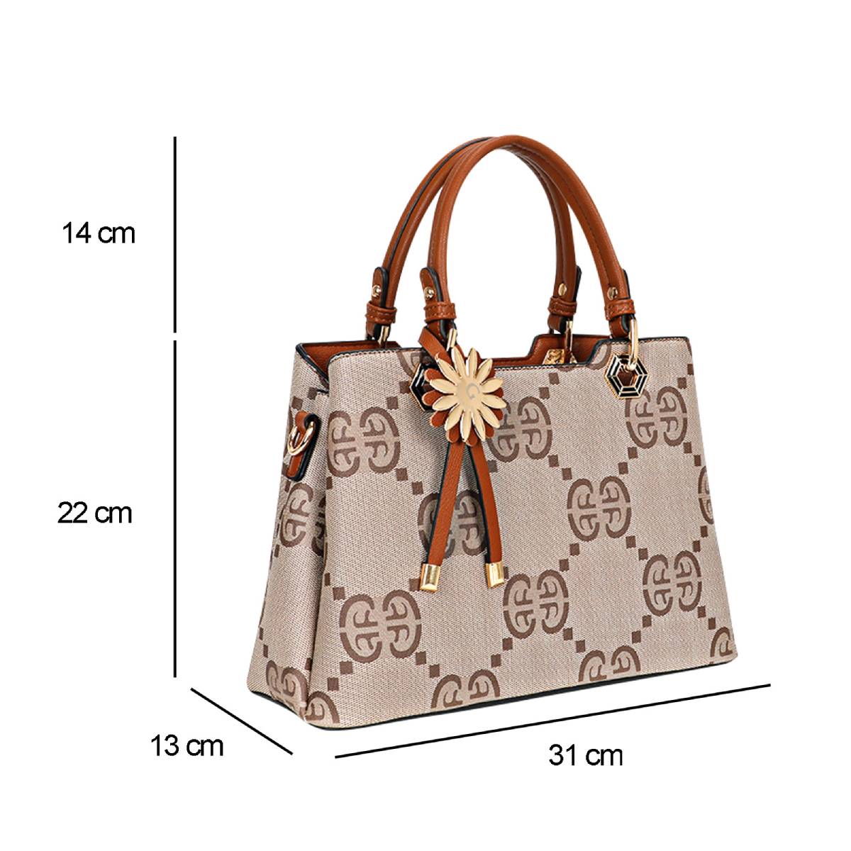 Sac à Main Motif Monogramme et Marguerite Dallas Marron