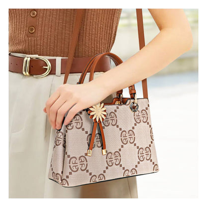 Sac à Main Motif Monogramme et Marguerite Dallas Marron