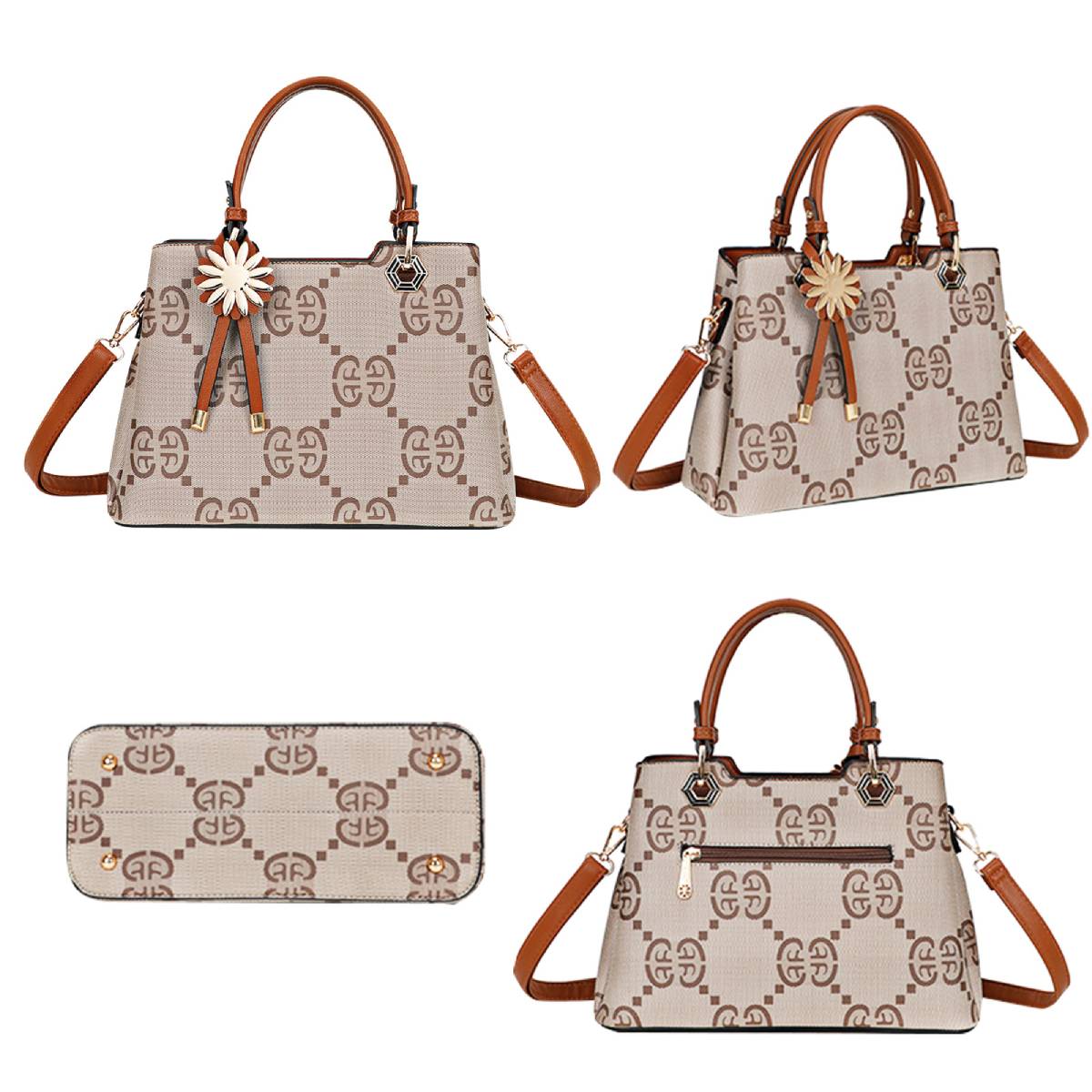 Sac à Main Motif Monogramme et Marguerite Dallas Marron