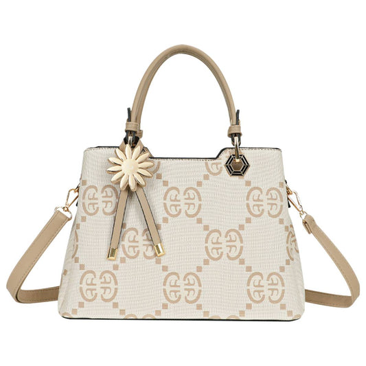 Sac à Main Motif Monogramme et Marguerite Dallas Taupe