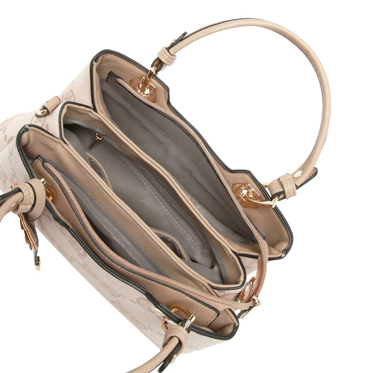 Sac à Main Motif Monogramme et Marguerite Dallas Taupe