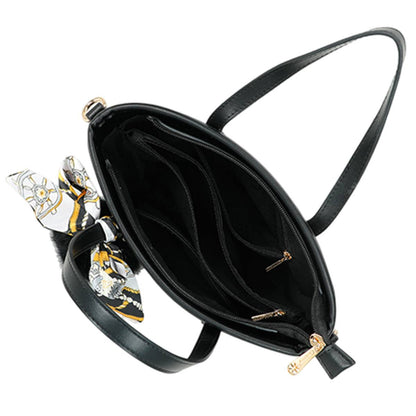 Sac Cabas Imprimé Monogramme à Pompom et Foulard Palmer Noir