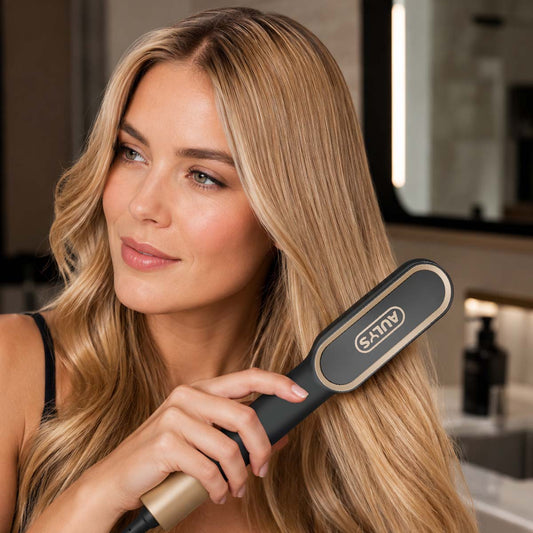 Brosse Chauffante Lissante AULYS Anti-Brûlure Noir et Doré avec 5 Réglages