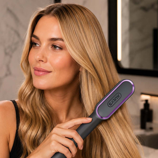 Brosse Chauffante Lissante AULYS Anti-Brûlure Noir et Violet avec 5 Réglages
