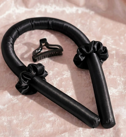 Rouleau Bigoudi en Satin Noir avec Pince et Chouchous