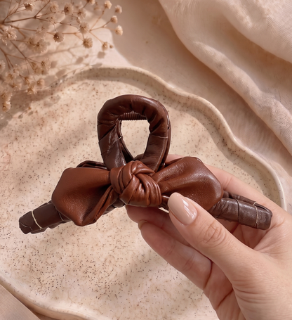 Pince Cheveux Grand Nœud Drapé Augusta Marron