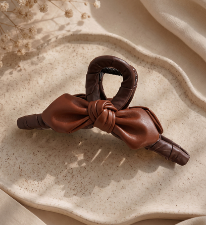 Pince Cheveux Grand Nœud Drapé Augusta Marron