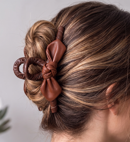Pince Cheveux Grand Nœud Drapé Augusta Marron