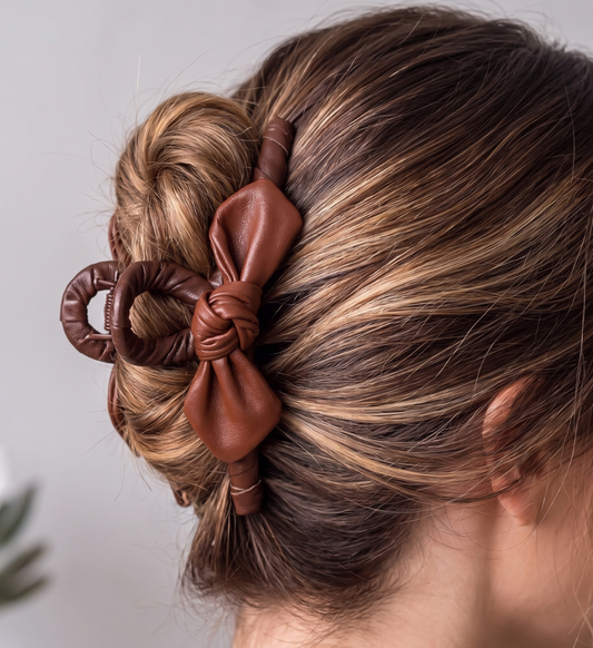 Pince Cheveux Grand Nœud Drapé Augusta Marron