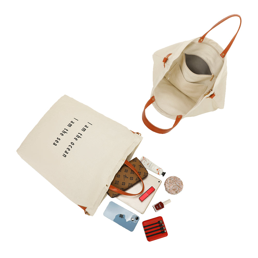 Sac Cabas Seabag Caprina en Tissu Denim Beige