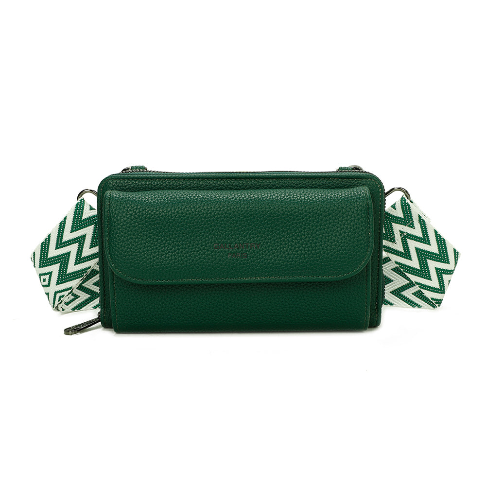 Sac Portefeuille Bandoulière en Cuir Alizée Vert Foncé