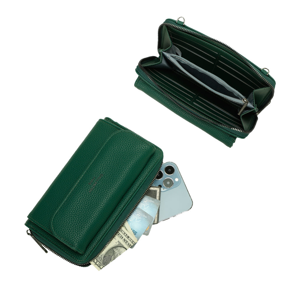 Sac Portefeuille Bandoulière en Cuir Alizée Vert Foncé