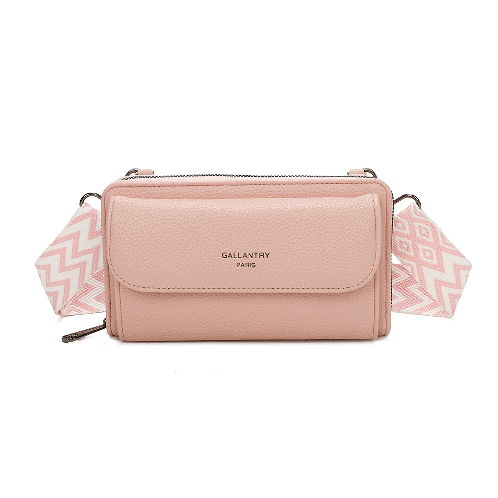 Sac Portefeuille Bandoulière en Cuir Alizée Rose
