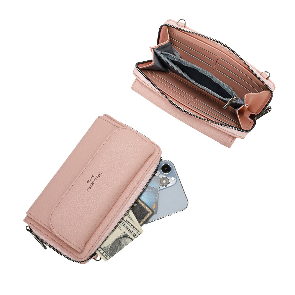 Sac Portefeuille Bandoulière en Cuir Alizée Rose