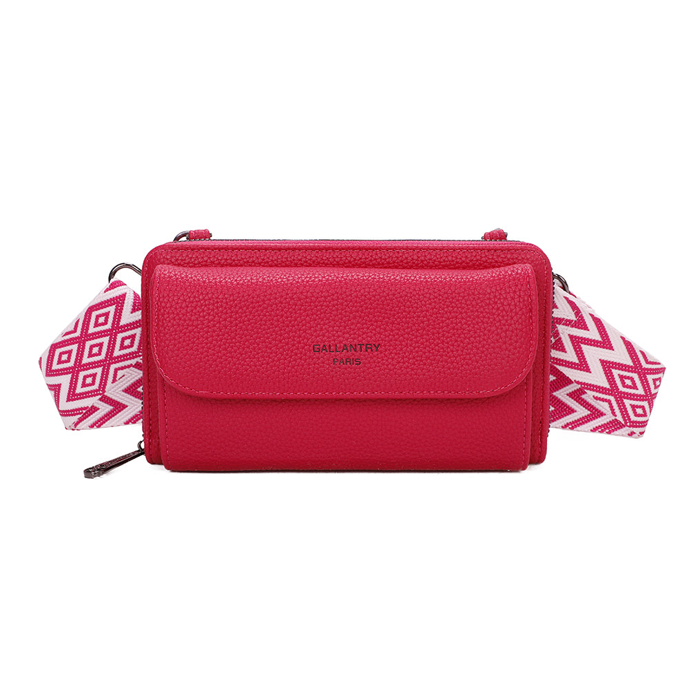 Sac Portefeuille Bandoulière en Cuir Alizée Fuchsia