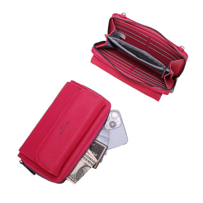 Sac Portefeuille Bandoulière en Cuir Alizée Fuchsia