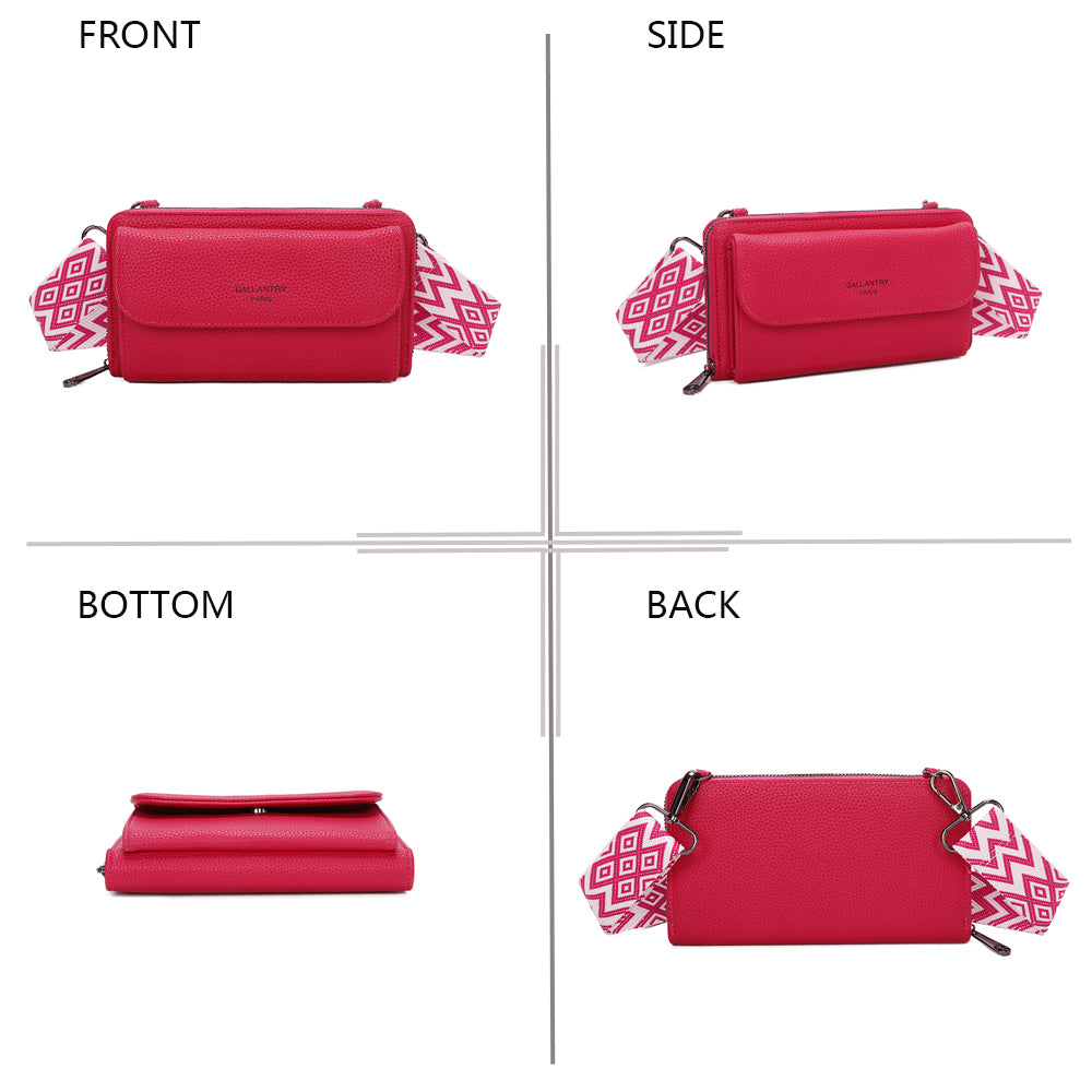 Sac Portefeuille Bandoulière en Cuir Alizée Fuchsia