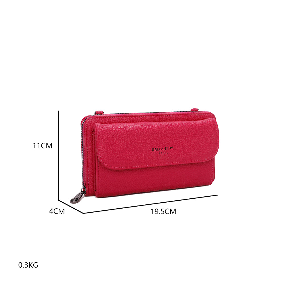 Sac Portefeuille Bandoulière en Cuir Alizée Fuchsia