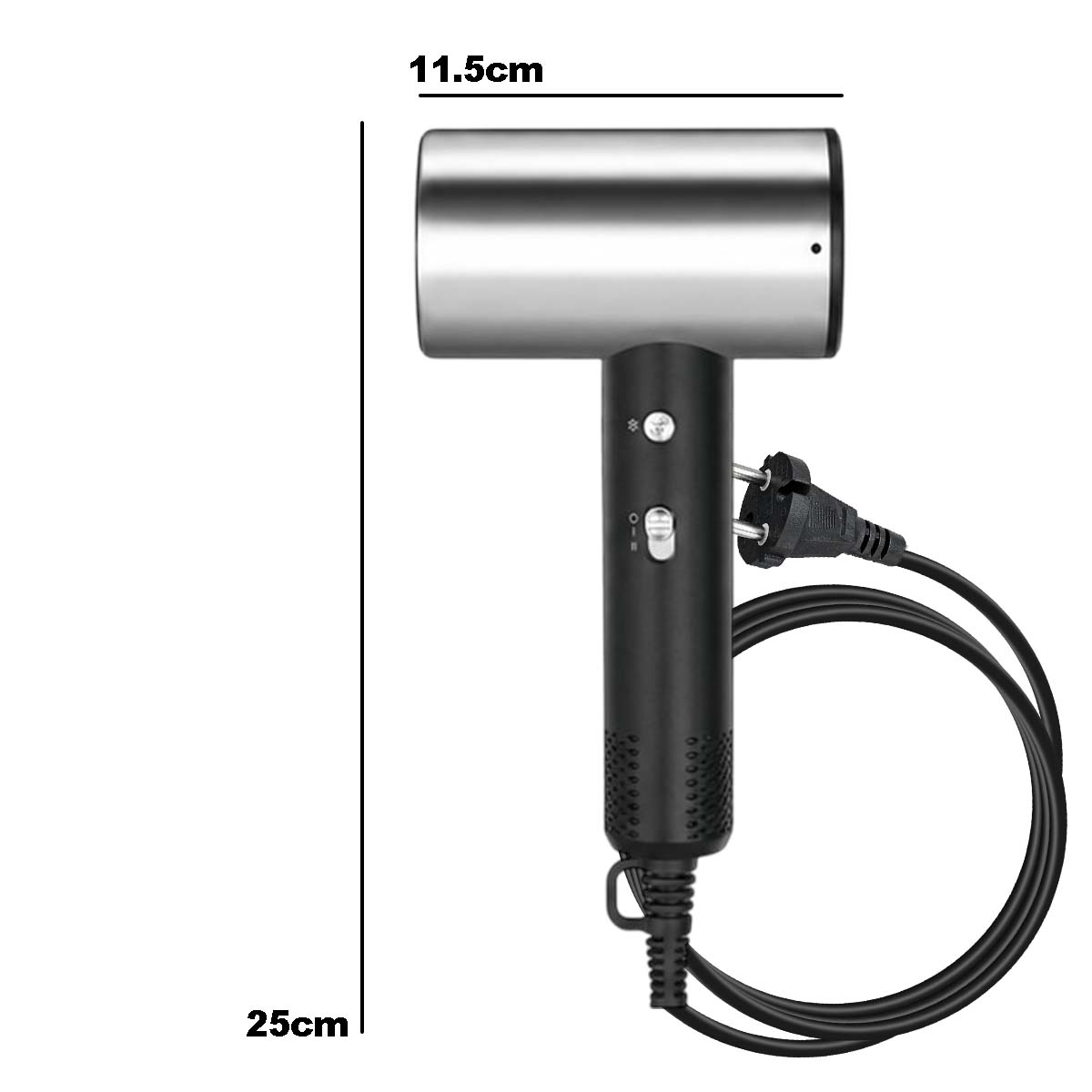 Sèche-cheveux Compact Argenté Noir avec Multi-Ventilation