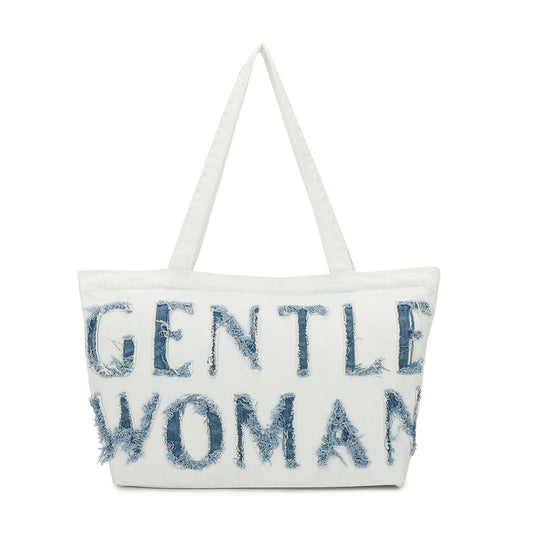 Sac à Main Cabas GENTLE WOMAN en Denim Blanc