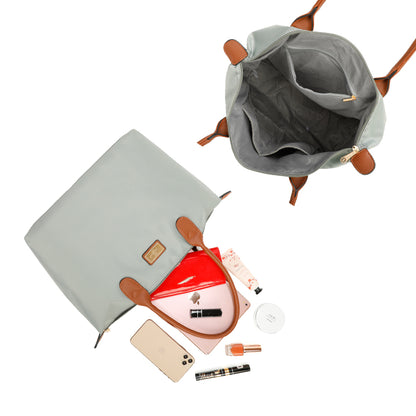 Sac à Main Shopper Maxi en Tissu Lisse Flanéria Gris Clair