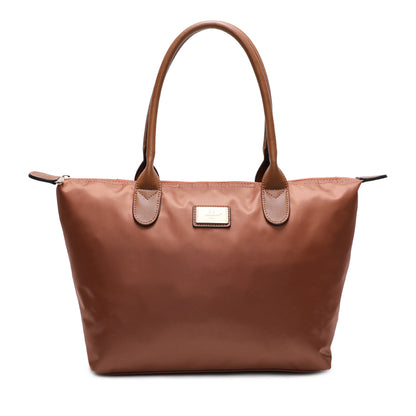 Sac à Main Shopper Medium en Tissu Lisse Flanéria Marron