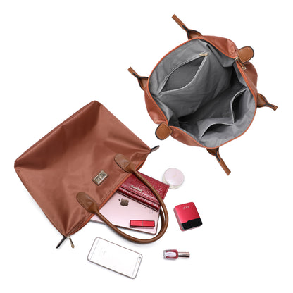 Sac à Main Shopper Medium en Tissu Lisse Flanéria Marron