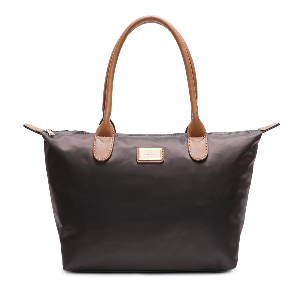 Sac à Main Shopper Medium en Tissu Lisse Flanéria Marron Foncé