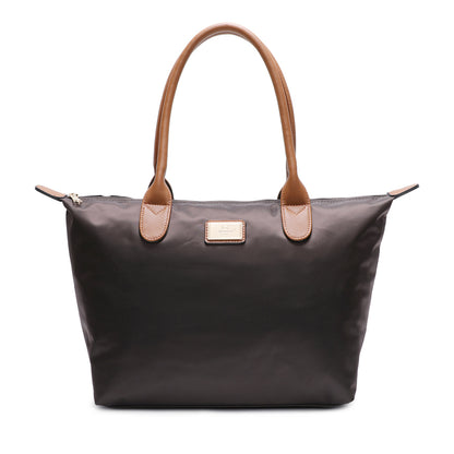 Sac à Main Shopper Medium en Tissu Lisse Flanéria Marron Foncé