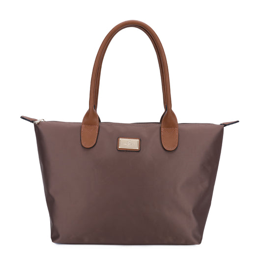 Sac à Main Shopper Medium en Tissu Lisse Flanéria Taupe