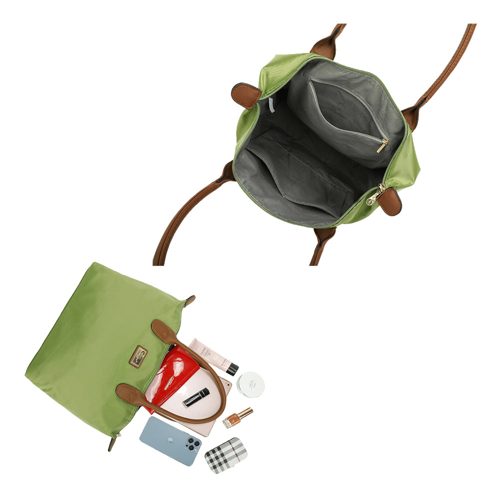 Sac à Main Shopper Medium en Tissu Lisse Flanéria Vert