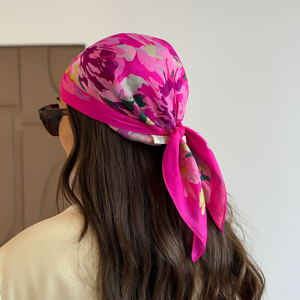 Foulard carré toucher soie floral Rosa Bloom 70x70cm