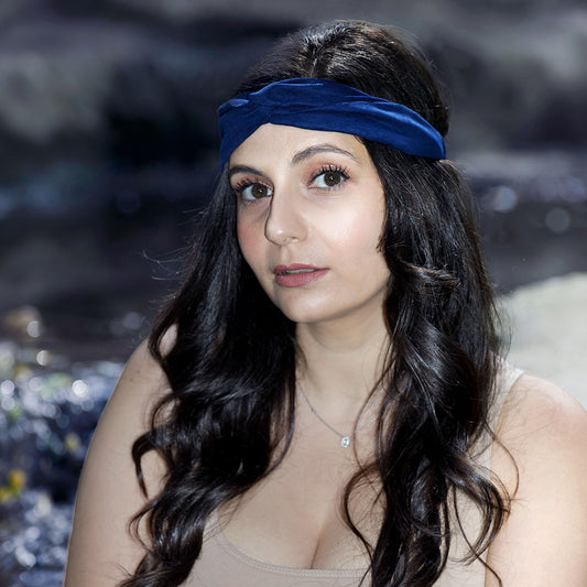 Bandeau Croisé en Velours Addison Bleu