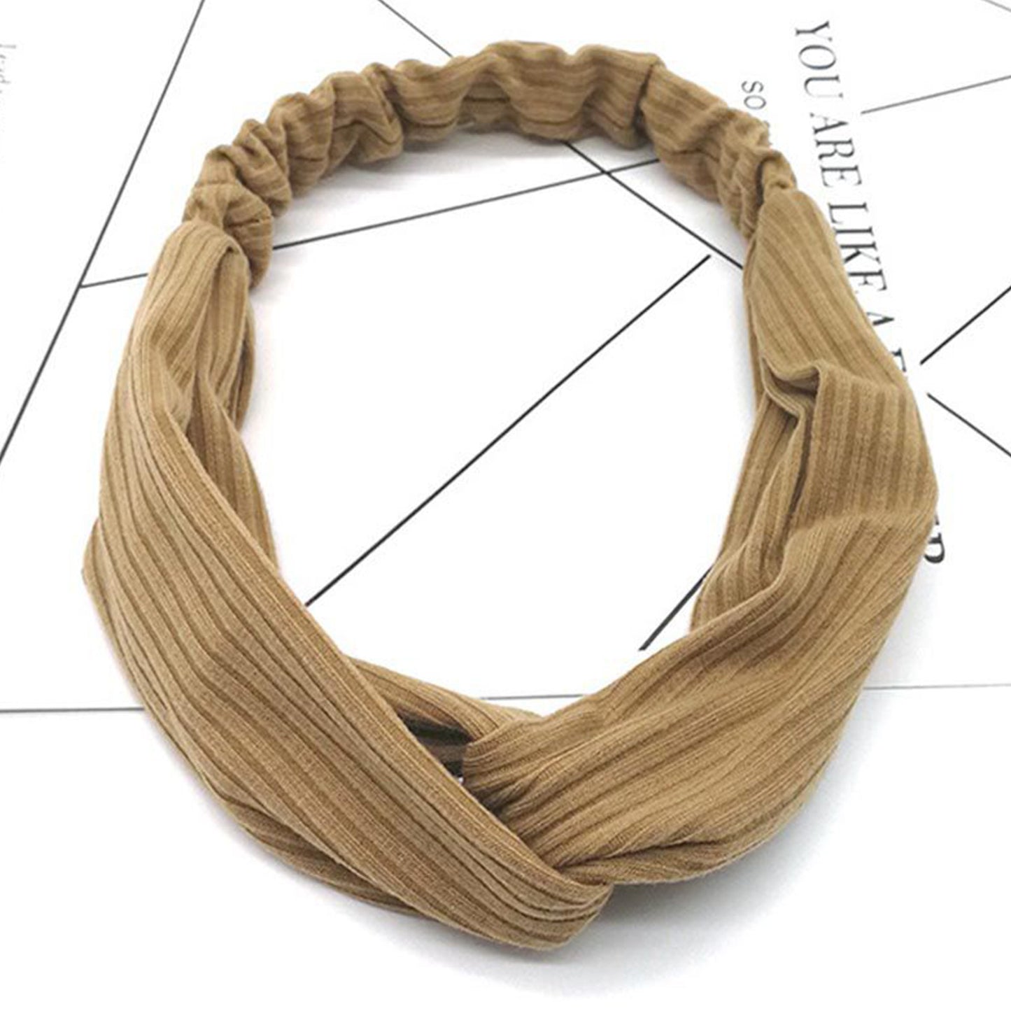 Bandeau Croisé en Maille Côtelée Camel - Collection Eleanora