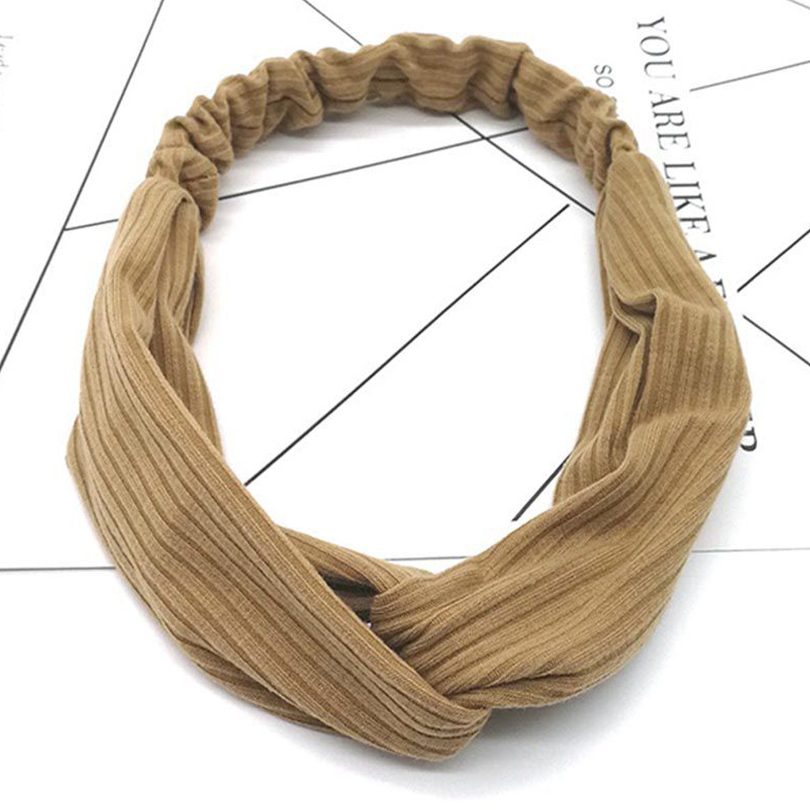 Bandeau Croisé en Maille Côtelée Camel - Collection Eleanora