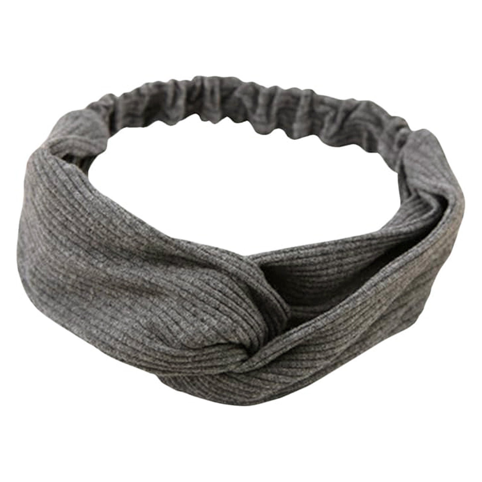 Bandeau Croisé en Maille Côtelée Gris Foncé - Collection Eleanora